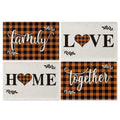 Smile Home Love Family Together Fall Autumn Buffalo Check Plaid Placemat 12 x 18 Inch Set of 4, Orange and Off White