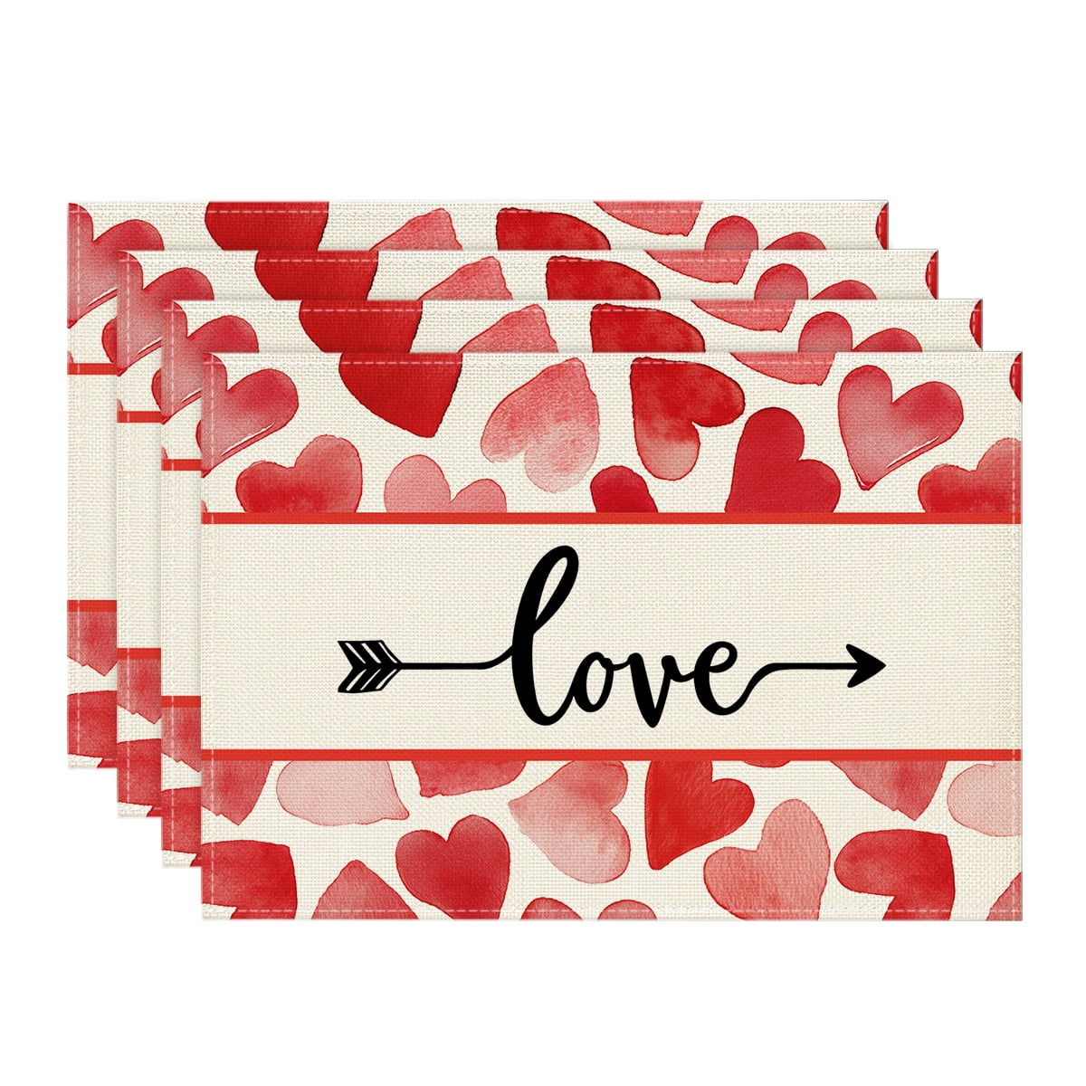 Sm:)e Arrow Love Heart Valentine's Day Placemats Set of 4, 12 x 18 Inch