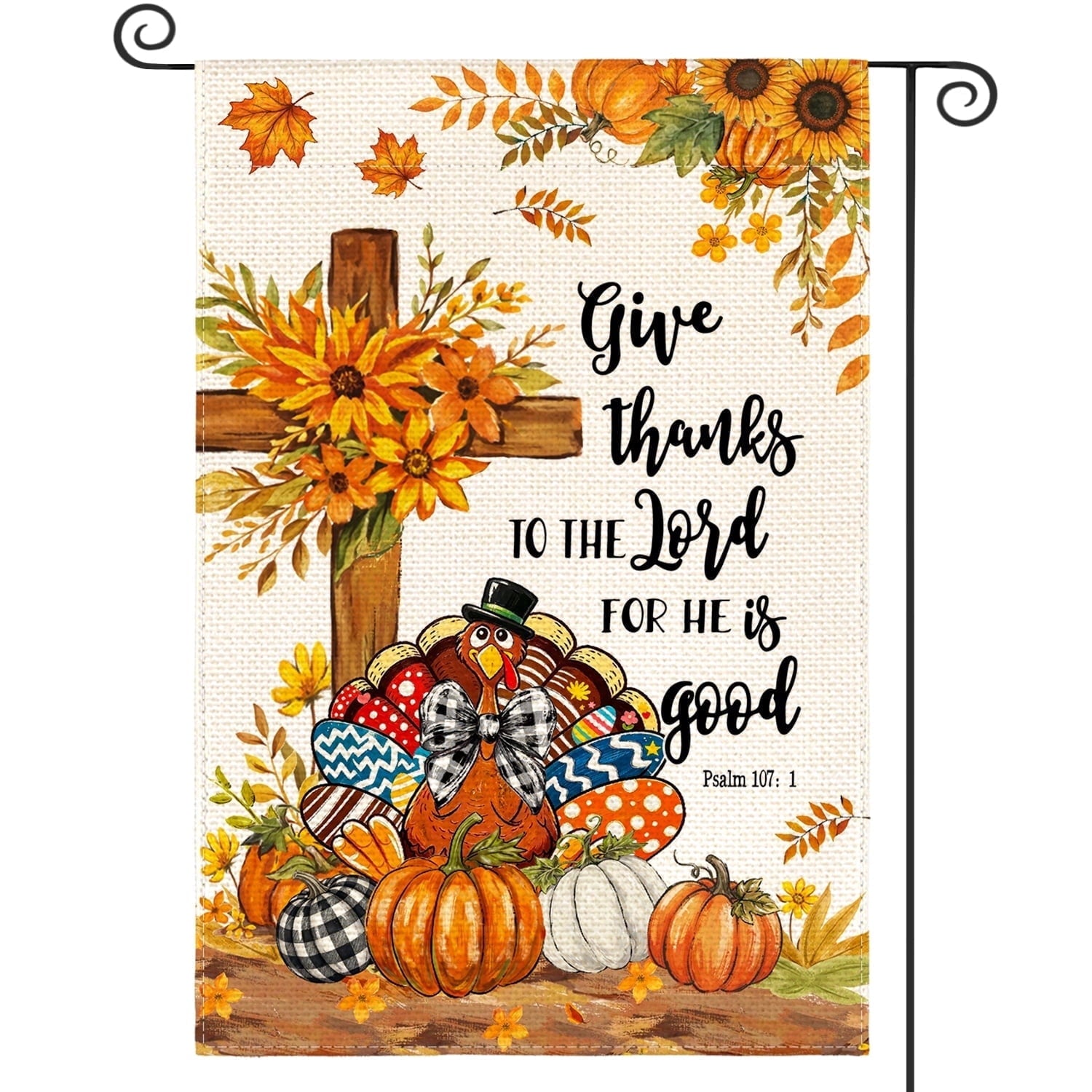 Sm:)e Turkey Cross Pumpkin Bow Thanksgiving Garden Flag 12 x 18 Inch, Double-Sided Printing, Outdoor Welcome Decor for Yards