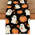Sm:)e Ghost Pumpkins Maple Leaves Halloween Table Runner 13x72 Inch, Halloween Fall Party Kitchen Dining Indoor Outdoor Decorations