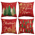 Sm:)e Believe Happy New Year Christmas Pillow Cover Set of 4, 18x18 Inch, Red