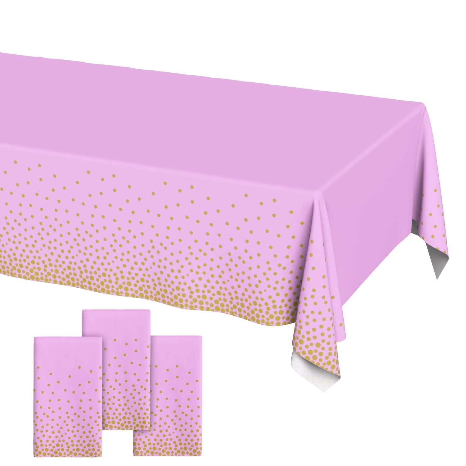 Plastic Table Cloth Disposable 3 Pack, 54 x 108 Inch, Pink, Gold Dot, for Party Picnic Wedding