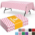 Sm:)e Plastic Table Cloth Disposable 3 Pack, 54 x 108 Inch, Pink White Checked, for Party Picnic Wedding