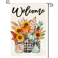 Sm:)e Bow Pumpkin Sunflower Floral Outdoor Flag, 12 x 18 Inch, Burlap, Double-Sided, Fall Garden