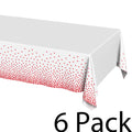 Plastic Table Cloth Disposable 6 Pack, 54 x 108 Inch, White, Red Dot, for Party Picnic Wedding