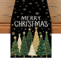 Sm:)e Black Red White Tree & Snowflake Pattern Black Christmas Table Runner , 13 x 72 Inches Farmhouse Table Decor, Universal for Indoor Outdoor Kitchen, Home & Party Decoration