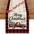 Smile Winter Tree Truck Buffalo Check Plaid Christmas Table Runner 13 x 108 Inch