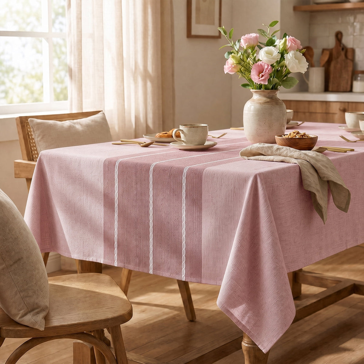 Sm:)e Chenille Fabric Yarn-Dyed Tablecloth 52x70 Inch, Light Red, Wrinkle Free