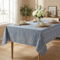 Sm:)e Fabric Openwork Farmhouse Style Linen Tablecloth 60x120 Inch, Yarn-Dyed Woven Table Cover for Dining Decor, Rectangle, Denim Blue