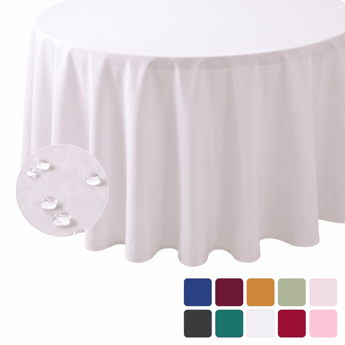 Sm:)e White Farmhouse Style Waterproof Tablecloth 60 Inch, Yarn-Dyed Woven Table Cover for Dining Decor, Round