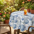 Sm:)e Summer Tablecloth Round 60 Inch, Marine Animals Starfish Conch Shells Corals Dining Table Decor