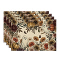 Sm:)e Jack-O'-Lantern Ghost Floral Halloween Placemats Set of 4, 12x18 Inch Holiday Table Mats for Indoor Outdoor Party Dining Decoration