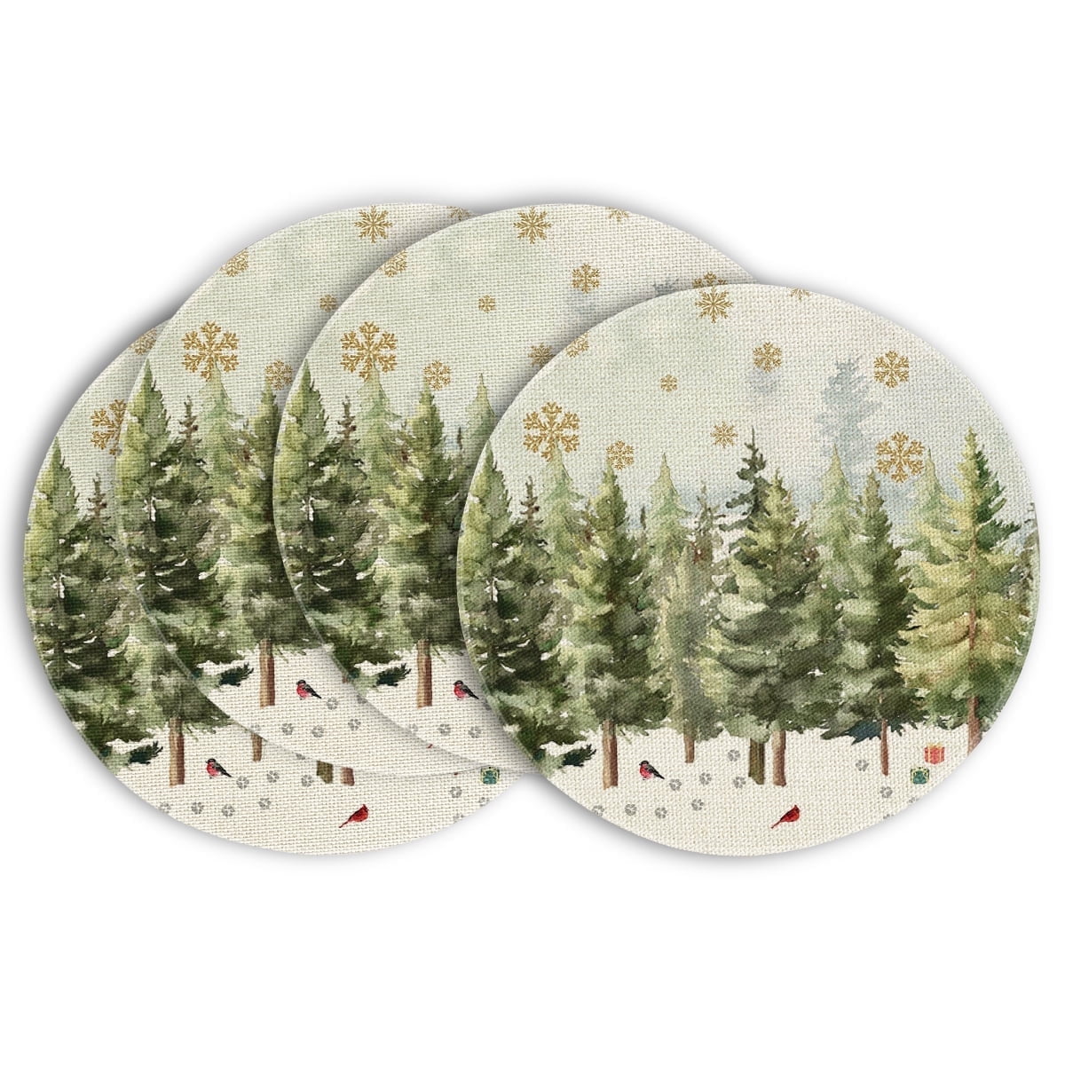 Sm:)e Xmas Trees Cardinals Snowflakes Gifts Christmas Placemats Set of 4, 15 Inch Seasonal Winter Round Table Mats for Dining Decoration