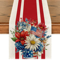 Sm:)e Stripes Colorful Flowers Vases Stars Fireworks Patriotic America 4th of July Table Runner Decoration for Home Kitchen Holiday Party 13x72 Inch