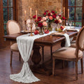 Sm:)e Boho White Gauze Cheesecloth Table Runner 35x120 Inch, Multi-Purpose Decor for Kitchen Dining Wedding Holiday Party