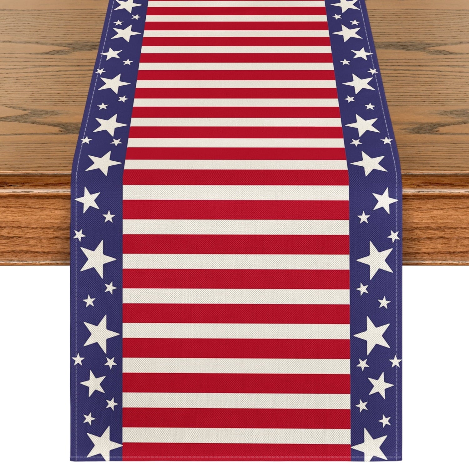 Sm:)e Stripes America Star Falg Patriotic Fourth of July Table Runner 13x120 Inch