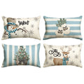 Sm:)e Christmas Snowman Reindeer Gloves Eucalyptus Throw Pillow Covers Blue, 12 x 20 Inch Winter Holiday Stripes Cushion Case Decoration for Sofa Couch Set of 4