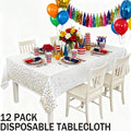 Plastic Table Cloth Disposable 12 Pack, 54 x 108 Inch, White, Black Dot, for Party Picnic Wedding