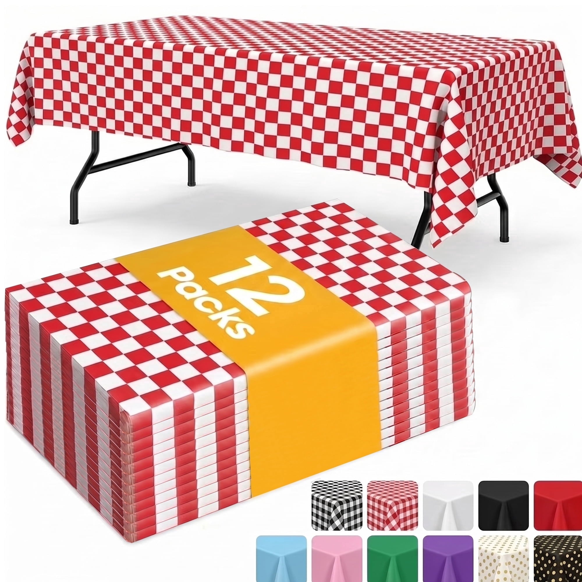 Sm:)e Plastic Table Cloth Disposable 12 Pack, 54 x 108 Inch, Red White Checked, for Party Picnic Wedding