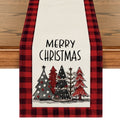 Smile Watercolor Red and Black Buffalo Plaid Christmas Trees Merry Xmas Table Runner 13 x 108 Inch