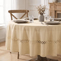 Sm:)e Fabric Openwork Farmhouse Style Linen Tablecloth, Round 60 Inch, Machine Washable Classic Table Cover for Dinner/Party Decoration/Holiday