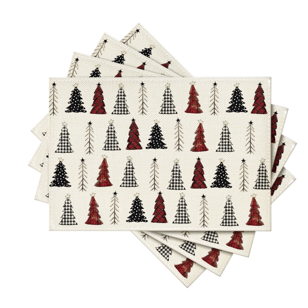 Smile White Xmas Tree Christmas Placemats Set of 4, 12x18 Inch Winter Table Mats