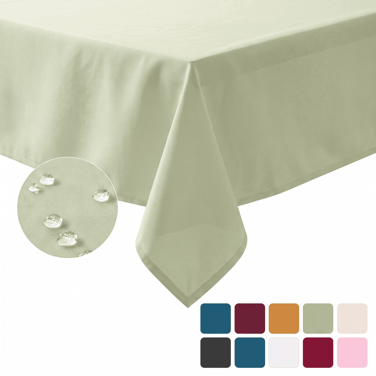 Sm:)e Sage Green Farmhouse Style Waterproof Tablecloth 60x84 Inch, Yarn-Dyed Woven Table Cover for Dining Decor, Rectangle