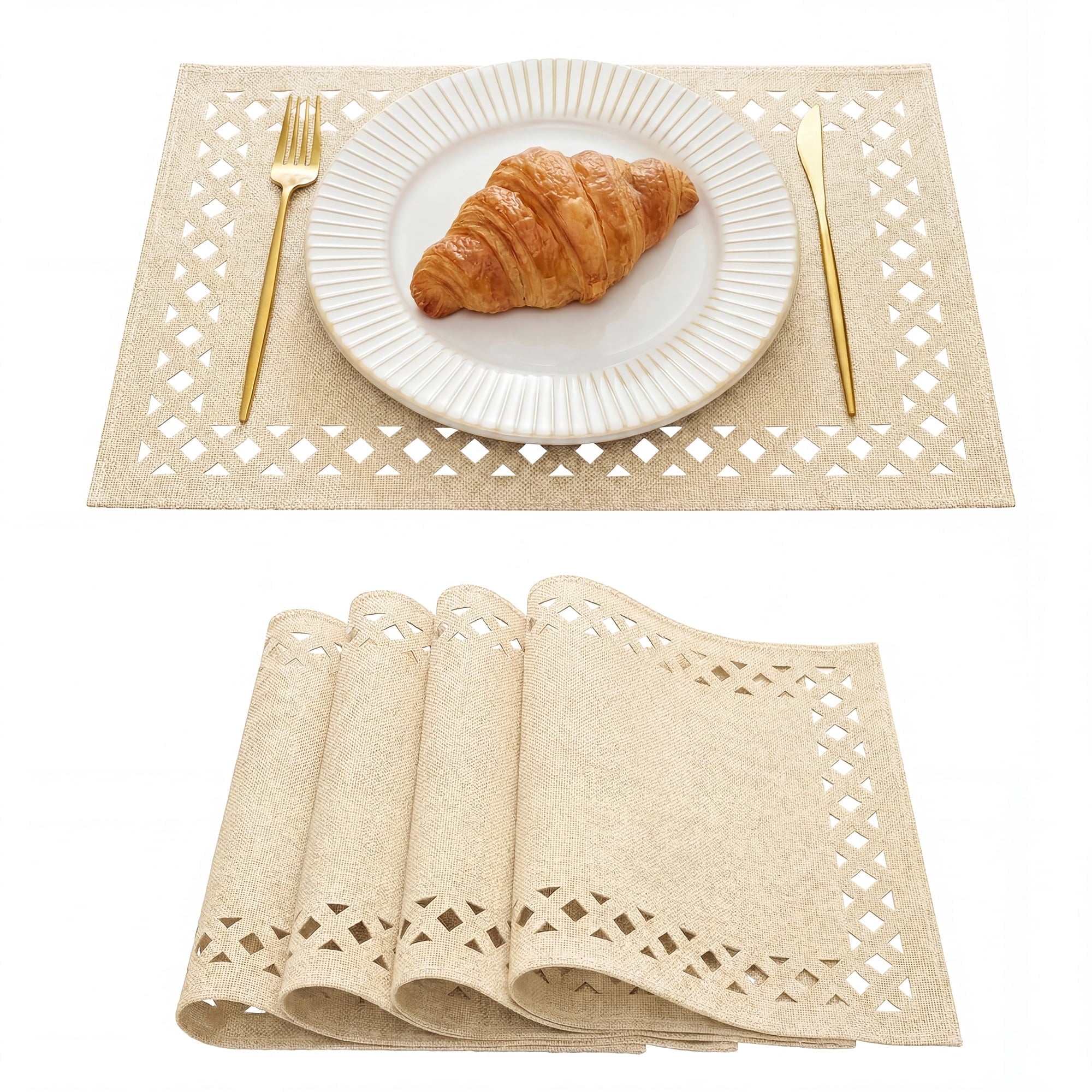 Sm:)e Hollow Out Laser Cut Light Grey Placemats Set of 4, Seasonal Summer Washable Kitchen Dining Table Decoration for Home Party Decor 12x18 Inch