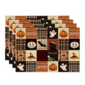 Sm:)e Patchwork Ghost Pumpkin Black Cat Bat Skeleton Witch Hat Halloween Placemats Set of 4, 12x18 Inch Holiday Table Mats for Indoor Outdoor Party Dining Decoration
