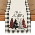 Smile Waterclor Buffalo Plaid Christmas Trees Merry Xmas Table Runner, Seasonal Winter Holiday Kitchen Dining Table Decoration for Indoor Outdoor Home Party Decor 13 x 108 Inch