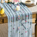 Sm:)e Blue Embroidered Daisy Gauze Table Runner 120 Inches (10 Feet), Seasonal Sheer Decor for Kitchen & Dining Spaces, Ideal for Holidays, Weddings, Birthdays & Home Parties