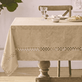 Sm:)e Fabric Openwork Farmhouse Style Linen Tablecloth, Rectangle 60 x 84 Inch, with Decorative Cutouts, Camel