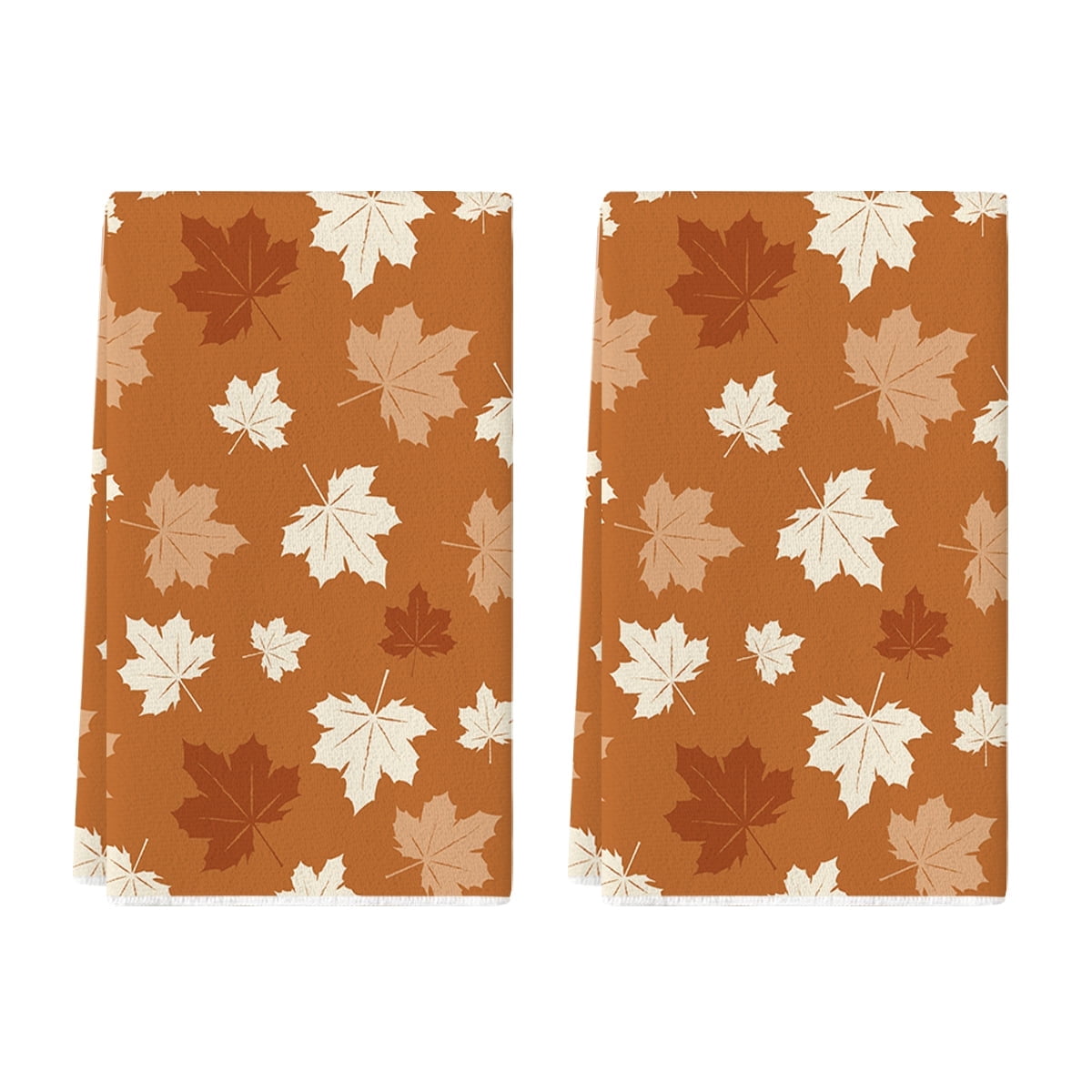 Sm:)e Maple Leaves Orange Fall Kitchen Dish Towels Set of 2, Soft & Absorbent Washcloth 18x26 Inch