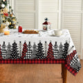 Sm:)e Christmas Tablecloth 60×84 Inch Red Black Buffalo Plaid, Christmas Trees Washable Table Cover for Party Picnic Dinner Decor