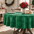 Sm:)e Yarn-Dyed Woven Monochrome Jacquard Poinsettia Christmas Tablecloth 60 Inch,Round,Green