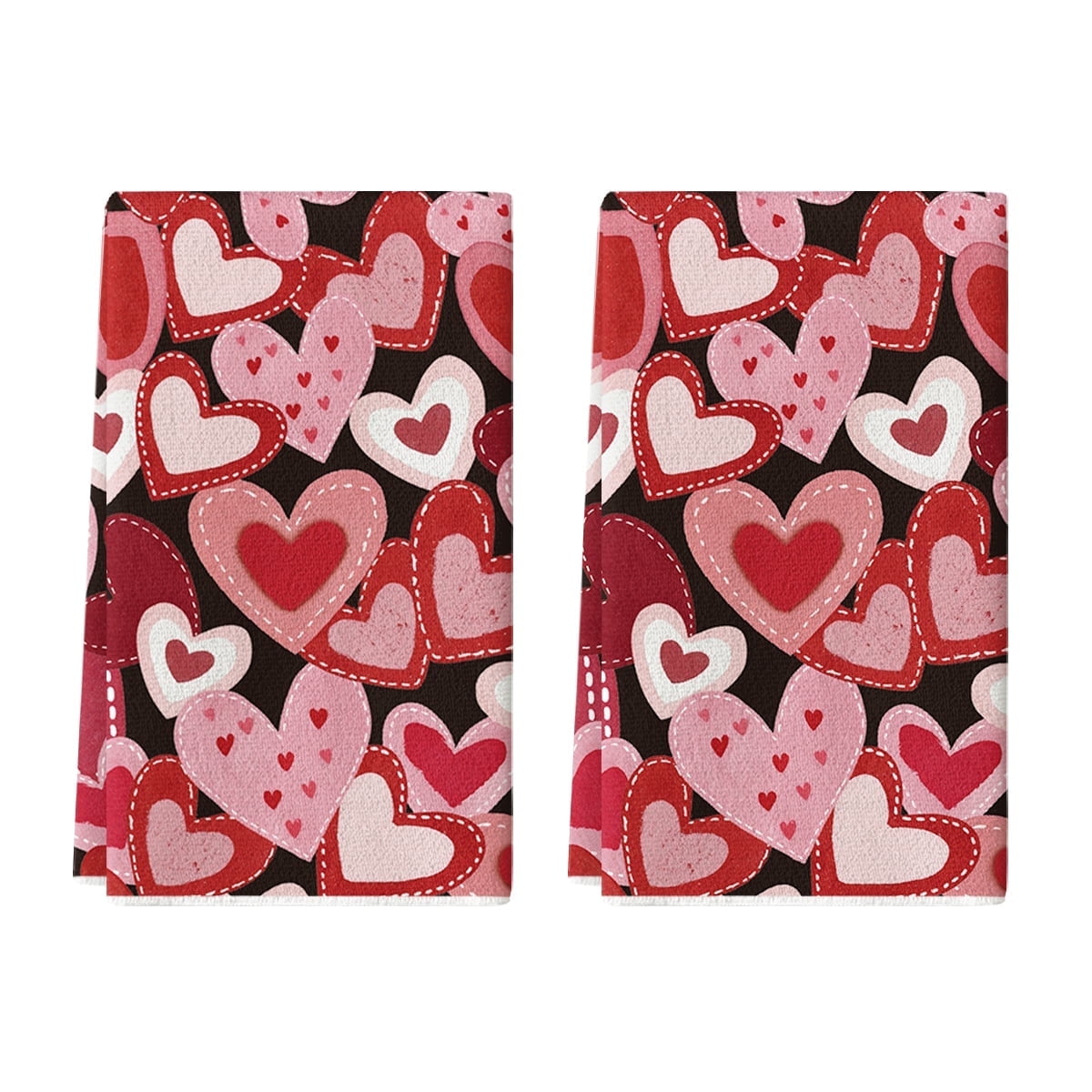 Sm:)e Valentine's Day Kitchen Dish Towels, 18x26 Inch, Set of 2, Pink Red Hearts