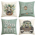 Sm:)e Welcome Truck Bless Our Home Watercolor Flowers Spring Throw Pillow Covers Set of 4,18x18 Inch