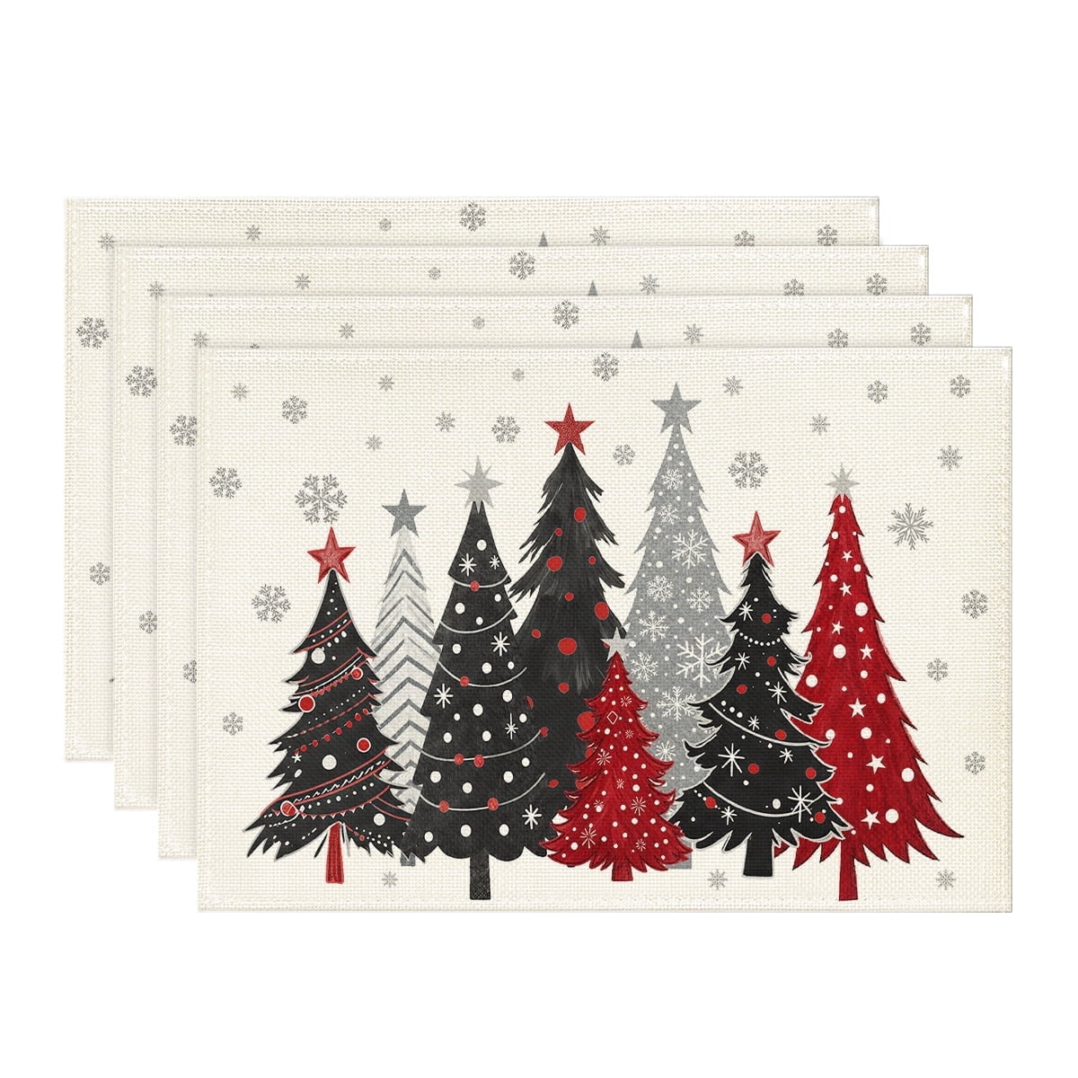 Sm:)e Multi Color Christmas Tree Snowflake Christmas Placemats 12 x 18 Inch, Set of 4, Winter Table Decor Supplies for Kitchen Dining & Holiday Party, Beige