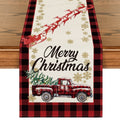 Smile Winter Tree Truck Buffalo Check Plaid Christmas Table Runner 13 x 36 Inch