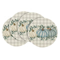 Smile Pumpkins Eucalyptus Leaves Round Fall Placemats Set of 4, 15 Inch Seasonal Autumn Round Table Mats for Dining Decoration
