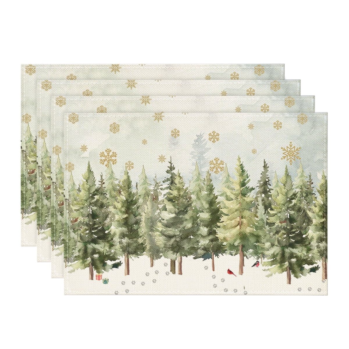 Sm:)e Winter Trees Cardinals Snowflakes Christmas Placemats Set of 4, 12 x 18 Inch