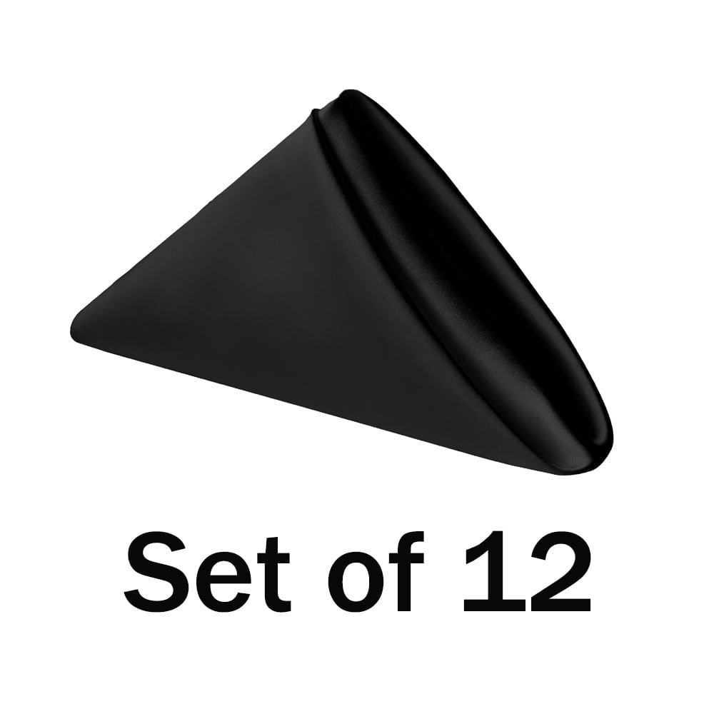 Sm:)e 17x17 inch 12 Pack Satin Napkins for Dinner Lunch Wedding Party, Silky Smooth Washable, Polyester, Black, Square
