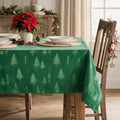 Sm:)e Pine Tree Snowflake Yarn Dyed Jacquard Woven Christmas Tablecloth 60x104 Inch, for Dining Decor, Rectangle, Green