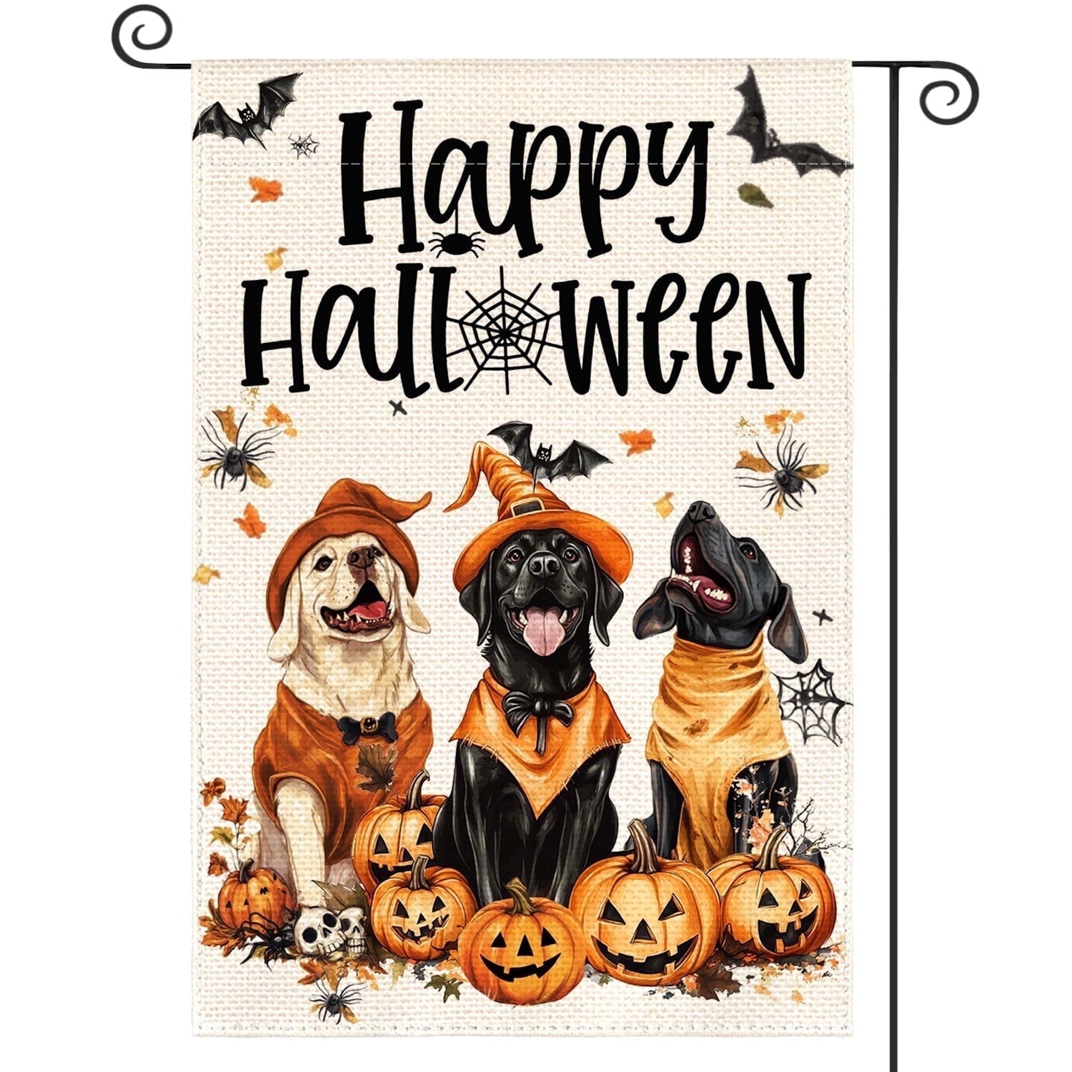 Sm:)e Puppy Dogs Happy Halloween Garden Flag 12 x 18 Inch, Double-Sided Printing, Outdoor Welcome Decor for Yards