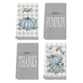 Sm:)e Buffalo Plaid Blue Pumpkin Give Thanks Eucalyptus Fall Thanksgiving Kitchen Dish Towels 18x26 Inch Set of 4