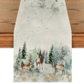 Sm:)e Watercolor Deer Trees Snowflakes Christmas Winter Table Runner 13 x 60 Inch