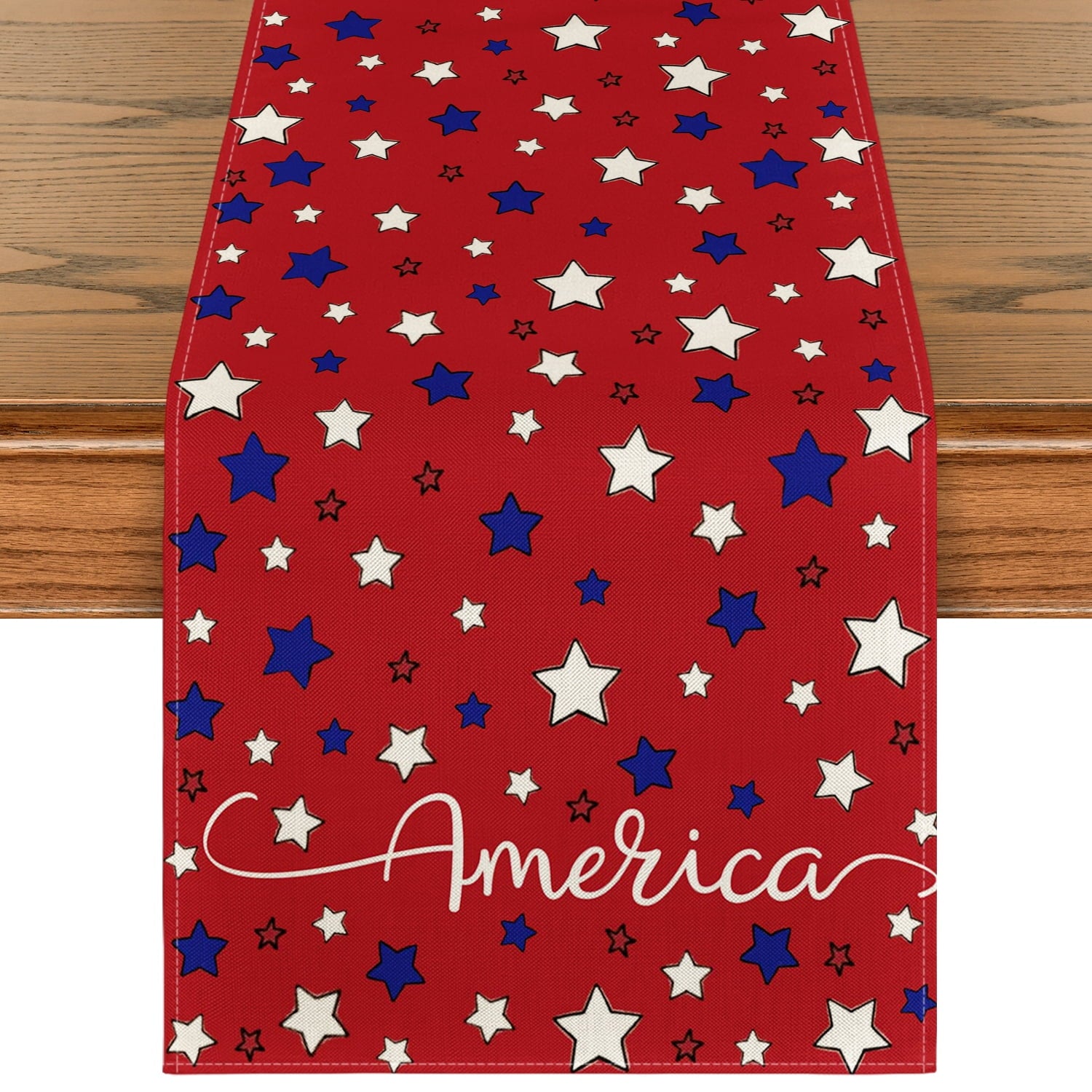 Sm:)e American Blue and Red Star Patriotic Fourth of July Table Runner 13 x 60 Inch Red