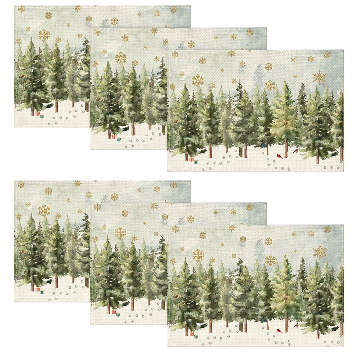 Sm:)e Xmas Trees Cardinals Snowflakes Gifts Christmas Placemats Set of 6, 12x18 Inch Seasonal Winter Round Table Mats