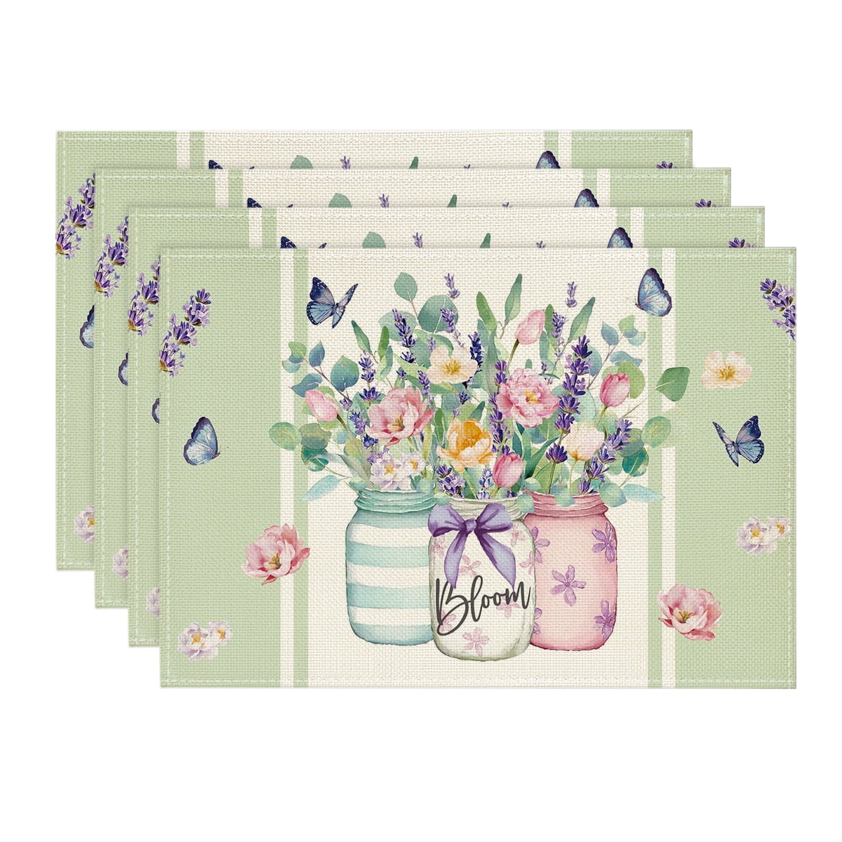 Sm:)e Bloom Floral Spring Placemats for Summer 12 x 18 Inch Set of 4