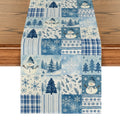 Sm:)e Blue Plaid, Pine Tree & Snowman Christmas Table Runner 13 x 72 Inch Farmhouse Table Decor, Universal for Indoor Outdoor Kitchen, Home & Party Decoration